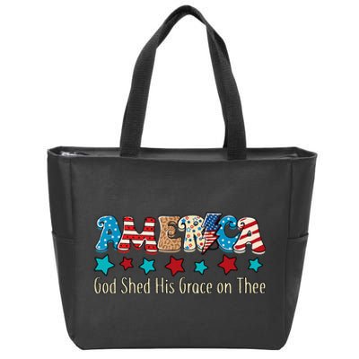 Groovy America God Shed His Grace on Thee Tee 4th of July Zip Tote Bag