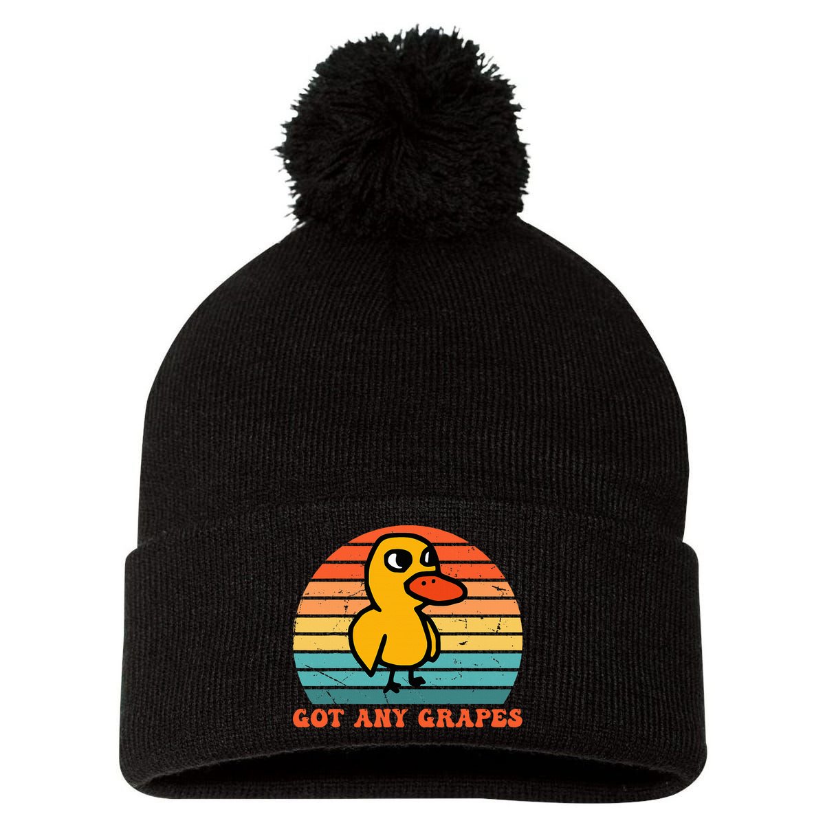 Got Any Grapes Duck Vintage Pom Pom 12in Knit Beanie