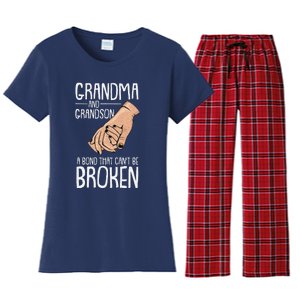 Grandma And Grandson A Bond That Cant Be Broken Autism Gift Women's Flannel Pajama Set