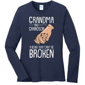 Grandma And Grandson A Bond That Cant Be Broken Autism Gift Ladies Long Sleeve Shirt