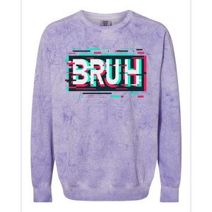 Glitch Aesthetic Gamer Bruh Meme Funny Saying Colorblast Crewneck Sweatshirt