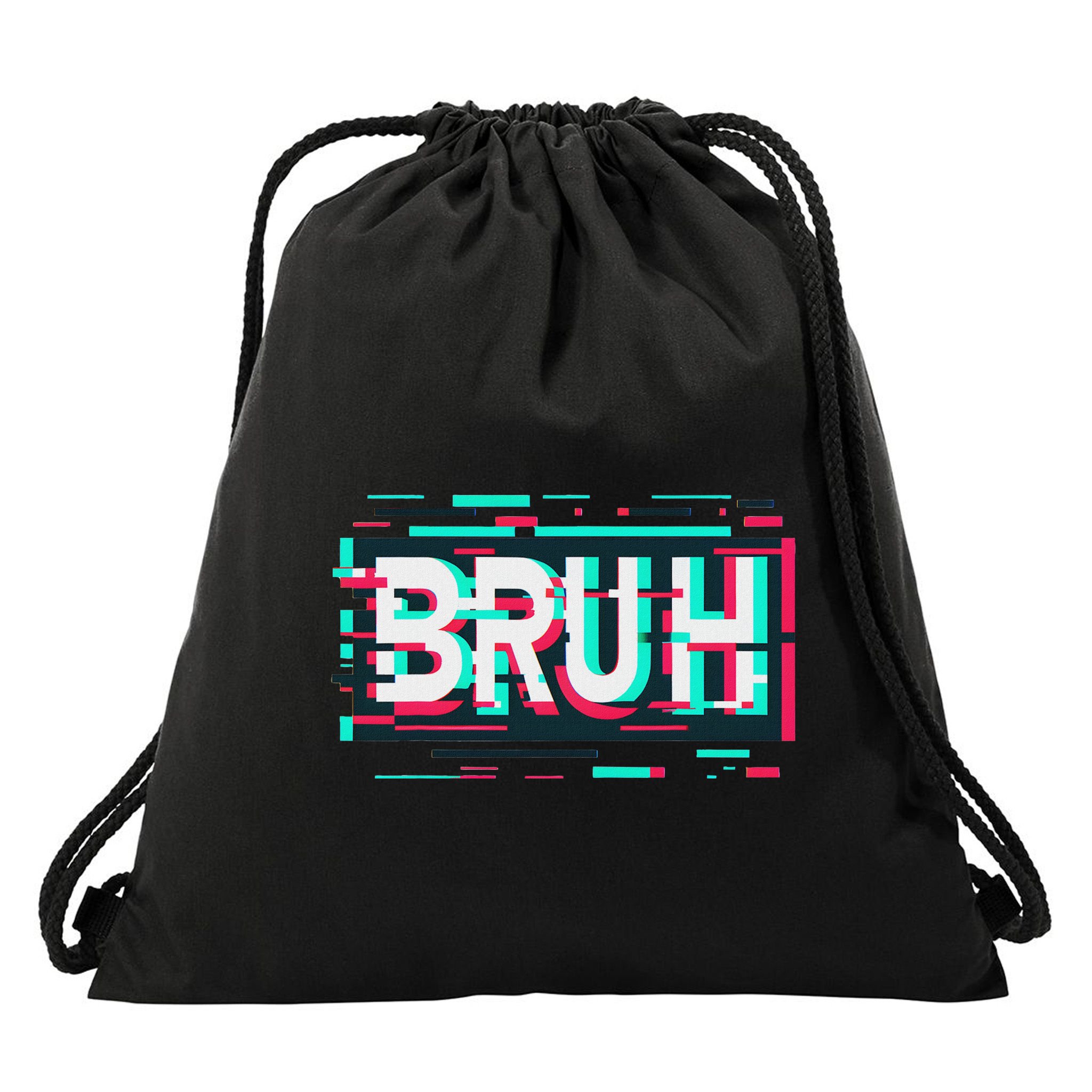 Glitch Aesthetic Gamer Bruh Meme Funny Saying Drawstring Bag