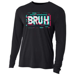 Glitch Aesthetic Gamer Bruh Meme Funny Saying Cooling Performance Long Sleeve Crew