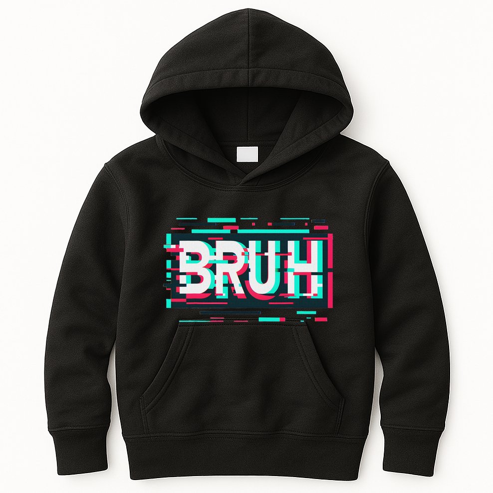 Glitch Aesthetic Gamer Bruh Meme Funny Saying Kids Hoodie
