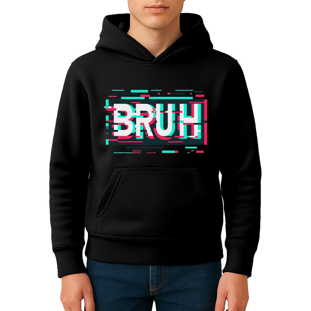Glitch Aesthetic Gamer Bruh Meme Funny Saying Kids Hoodie