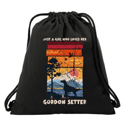 Girl And Gordon Setter Adventure Mountain Design .Png Drawstring Bag