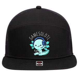 Gamesolotl Axolotl Gamer Anime Gifts Kawaii 7 Panel Mesh Trucker Snapback Hat