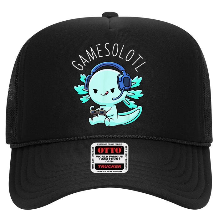 Gamesolotl Axolotl Gamer Anime Gifts Kawaii High Crown Mesh Back Trucker Hat