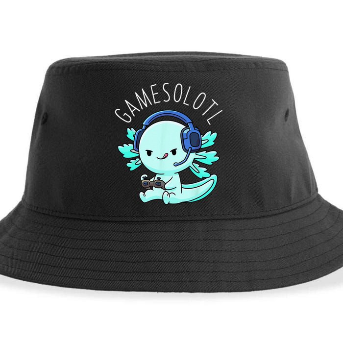 Gamesolotl Axolotl Gamer Anime Gifts Kawaii Sustainable Bucket Hat