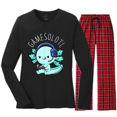 Gamesolotl Axolotl Gamer Anime Gifts Kawaii Women's Long Sleeve Flannel Pajama Set 