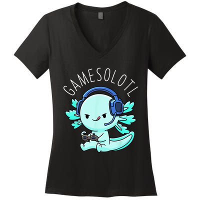 Gamesolotl Axolotl Gamer Anime Gifts Kawaii Women's V-Neck T-Shirt