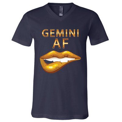 Gemini Af Gold Sexy Lip Birthday Gift V-Neck T-Shirt