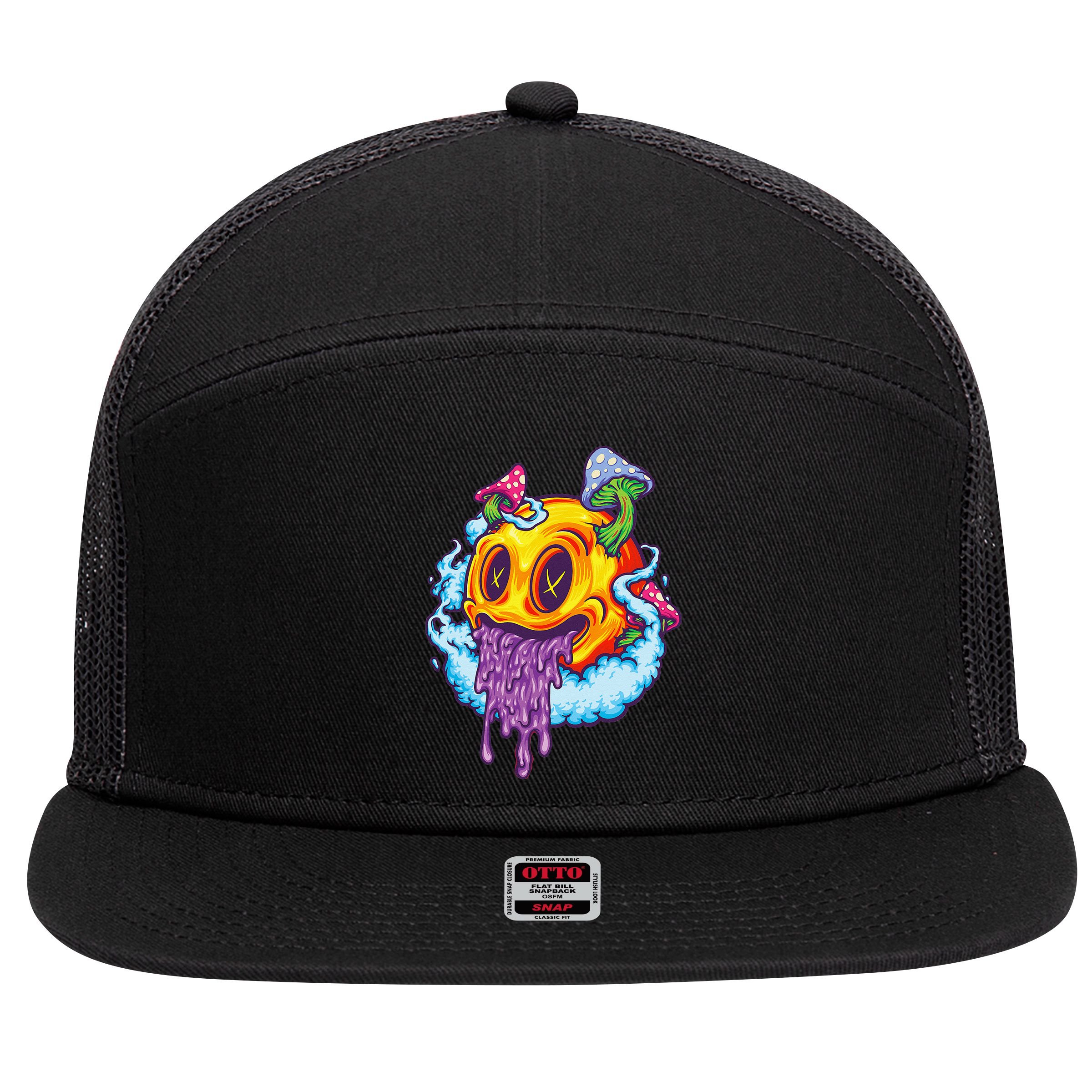 Goblincore Aesthetic Grunge Fungi Mushroom Skull 7 Panel Mesh Trucker Snapback Hat