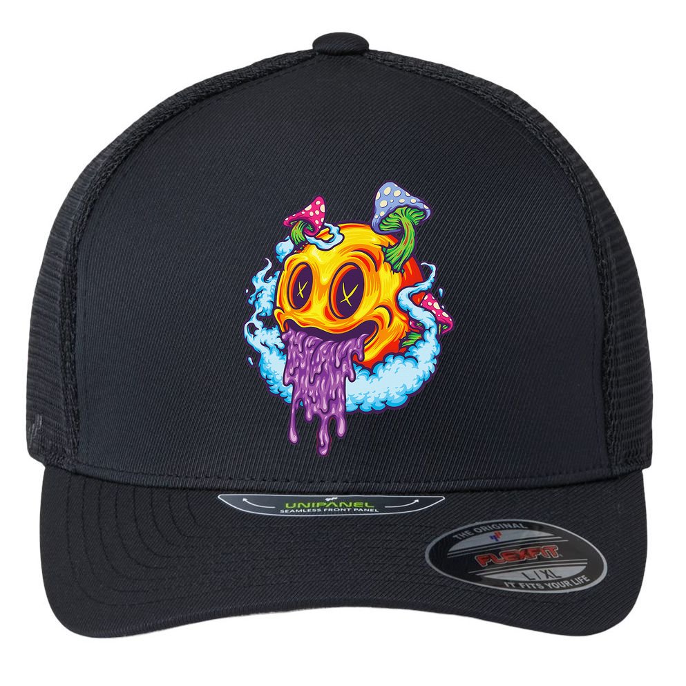 Goblincore Aesthetic Grunge Fungi Mushroom Skull Flexfit Unipanel Trucker Cap