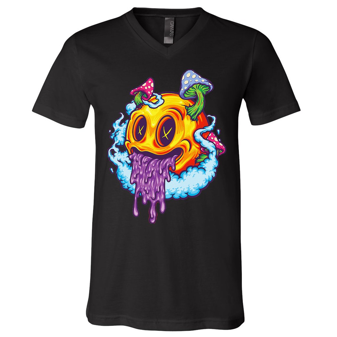 Goblincore Aesthetic Grunge Fungi Mushroom Skull V-Neck T-Shirt