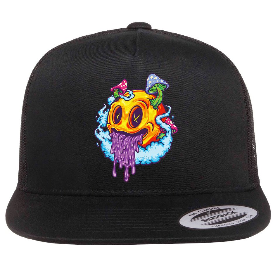 Goblincore Aesthetic Grunge Fungi Mushroom Skull Flat Bill Trucker Hat