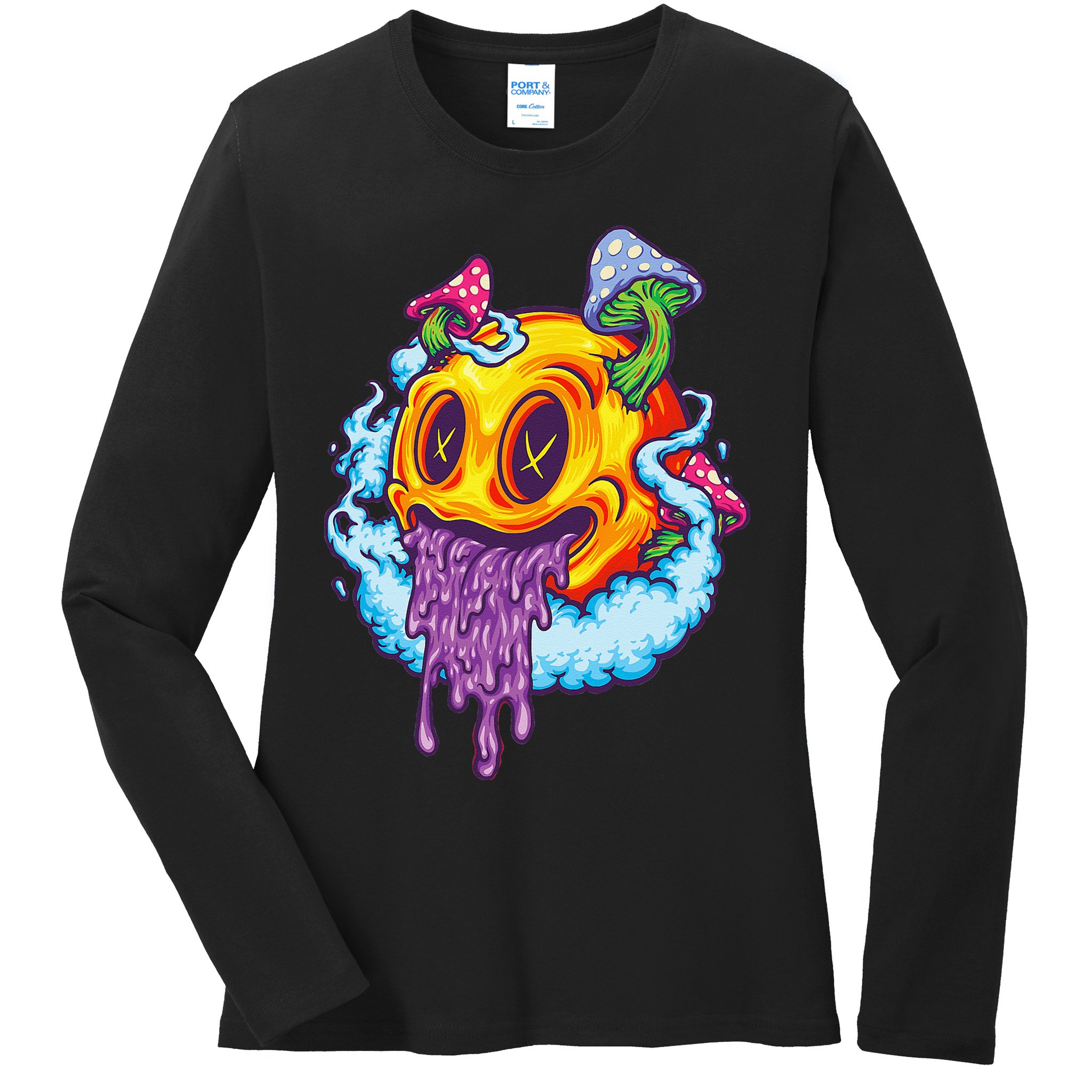 Goblincore Aesthetic Grunge Fungi Mushroom Skull Ladies Long Sleeve Shirt