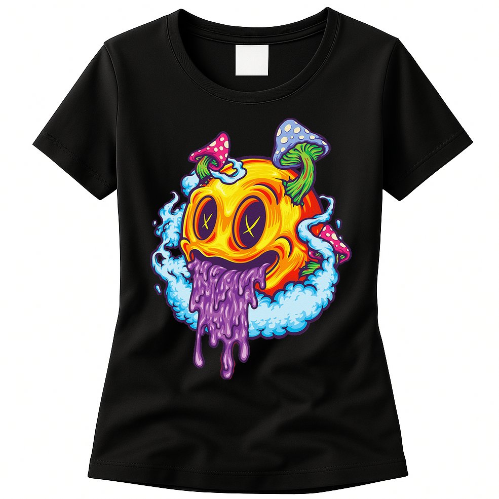 Goblincore Aesthetic Grunge Fungi Mushroom Skull Womens T-Shirt