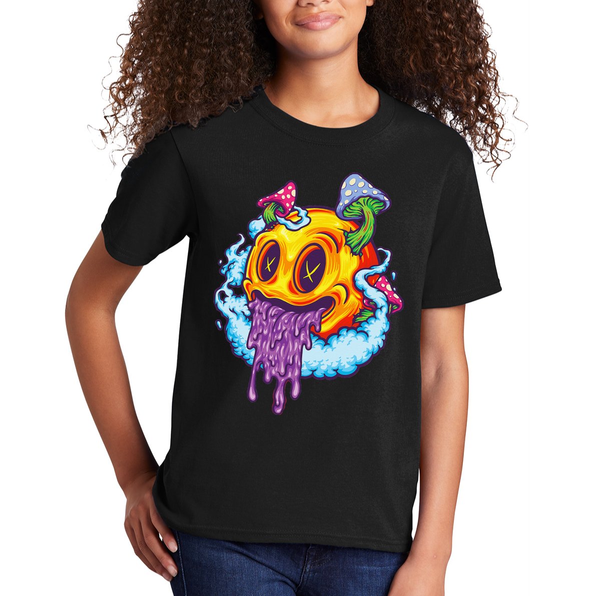 Goblincore Aesthetic Grunge Fungi Mushroom Skull Kids T-Shirt