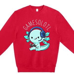 Gamesolotl Axolotl Gamer Anime Gifts Kawaii Premium Crewneck Sweatshirt