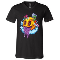 Goblincore Aesthetic Grunge Fungi Mushroom Skull V-Neck T-Shirt