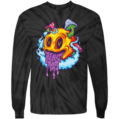 Goblincore Aesthetic Grunge Fungi Mushroom Skull Tie-Dye Long Sleeve Shirt