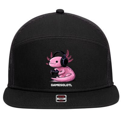 Gamer Axolotl Gamesolotl Fish Gaming Video Gamer 7 Panel Mesh Trucker Snapback Hat