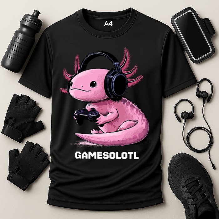 Gamer Axolotl Gamesolotl Fish Gaming Video Gamer Cooling Performance Crew T-Shirt