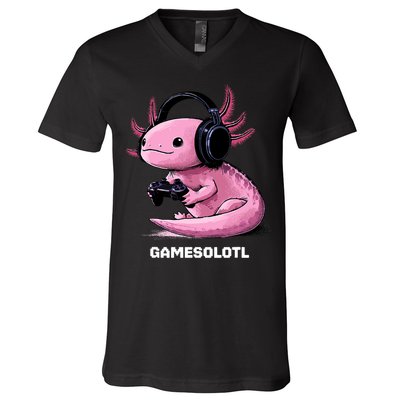 Gamer Axolotl Gamesolotl Fish Gaming Video Gamer V-Neck T-Shirt
