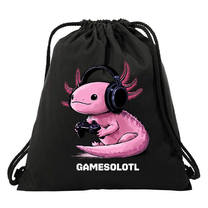 Gamer Axolotl Gamesolotl Fish Gaming Video Gamer Drawstring Bag