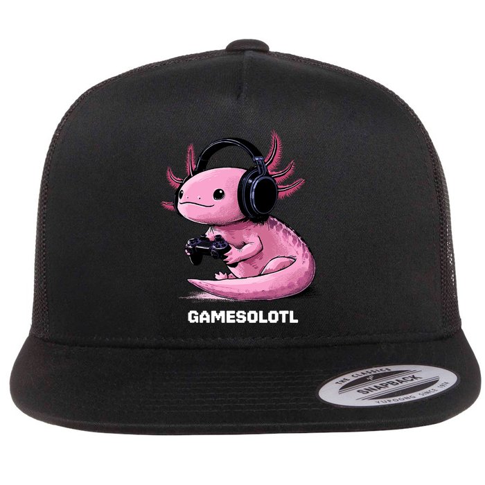 Gamer Axolotl Gamesolotl Fish Gaming Video Gamer Flat Bill Trucker Hat