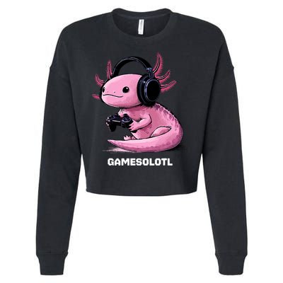 Gamer Axolotl Gamesolotl Fish Gaming Video Gamer Cropped Pullover Crew