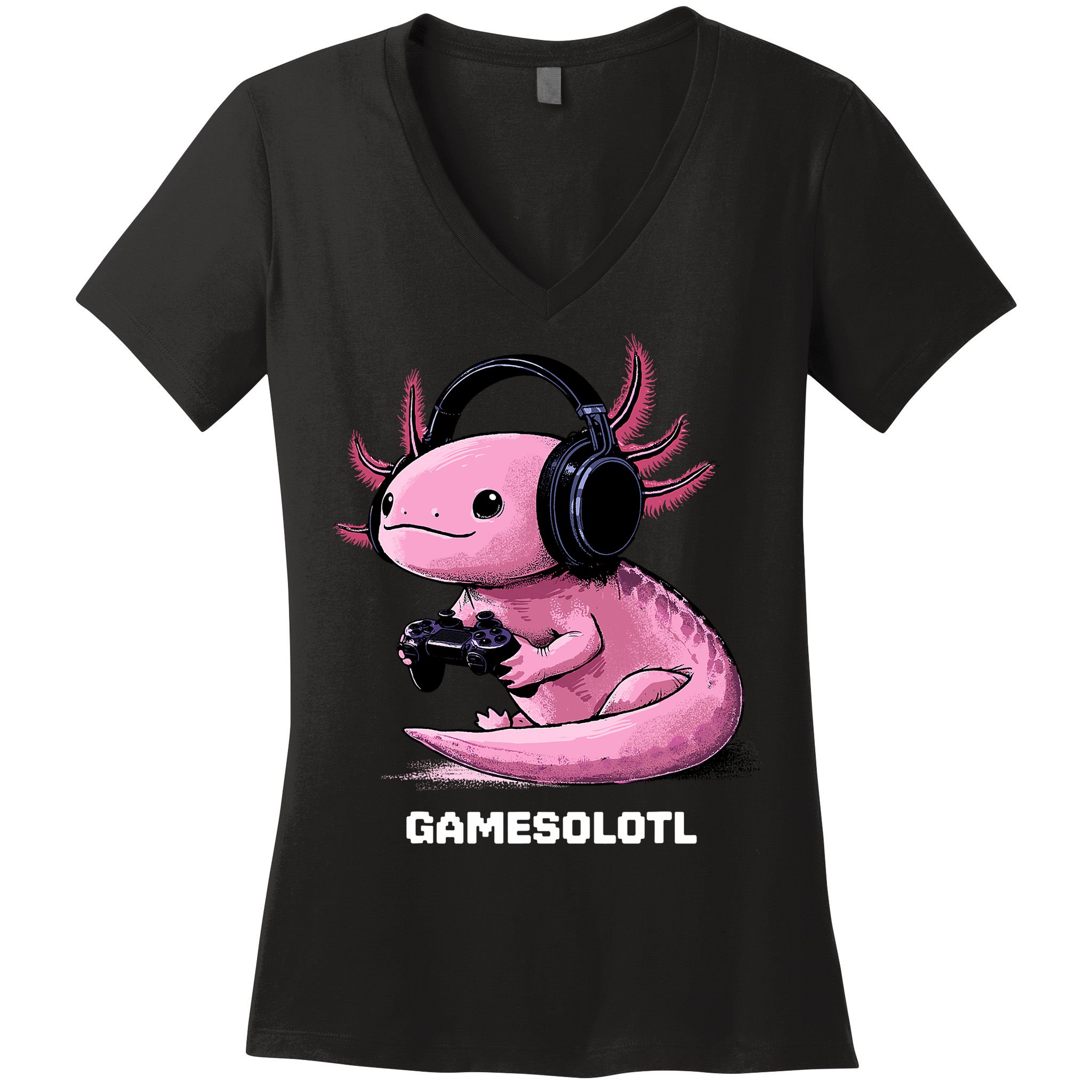 Gamer Axolotl Gamesolotl Fish Gaming Video Gamer Women's V-Neck T-Shirt