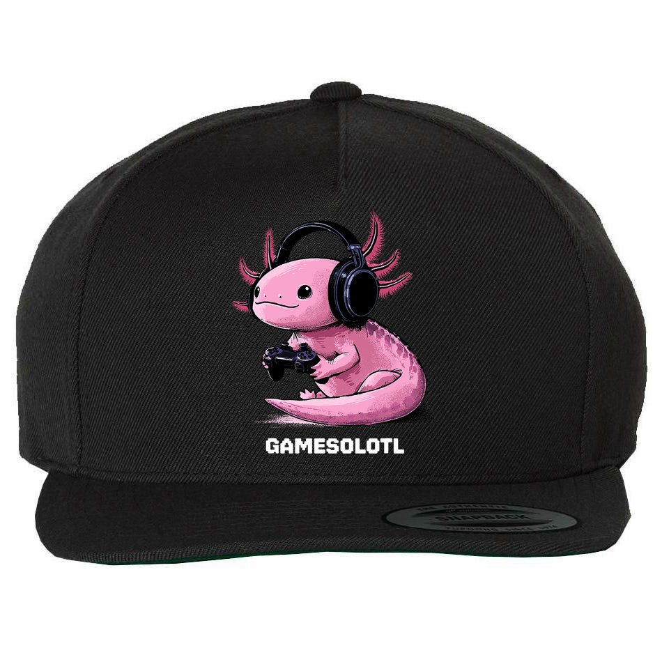 Gamer Axolotl Gamesolotl Fish Gaming Video Gamer Wool Snapback Cap