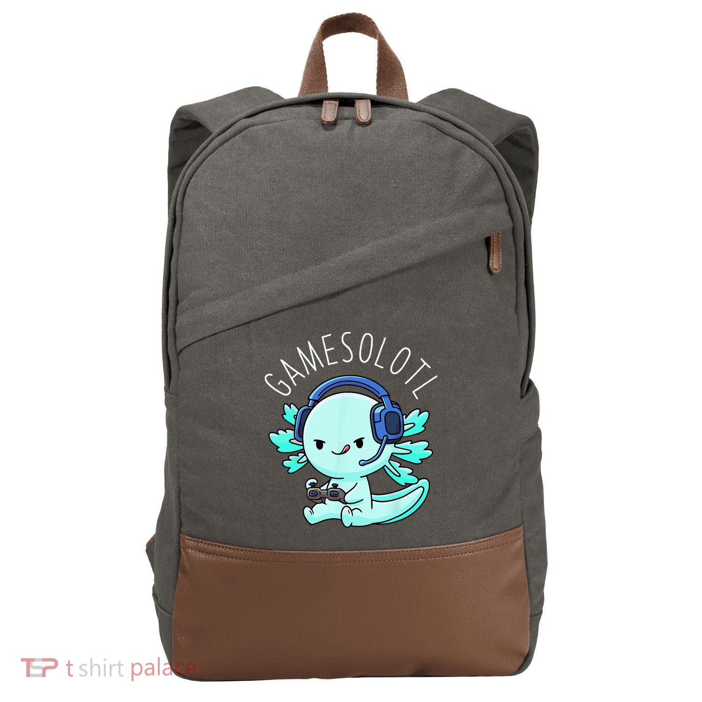 Gamesolotl Axolotl Gamer Anime Gifts Kawaii Cotton Canvas Backpack