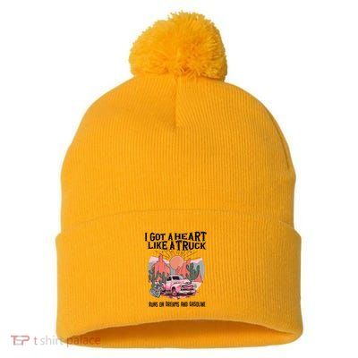 Got A Heart Like A Truck Country Pom Pom 12in Knit Beanie