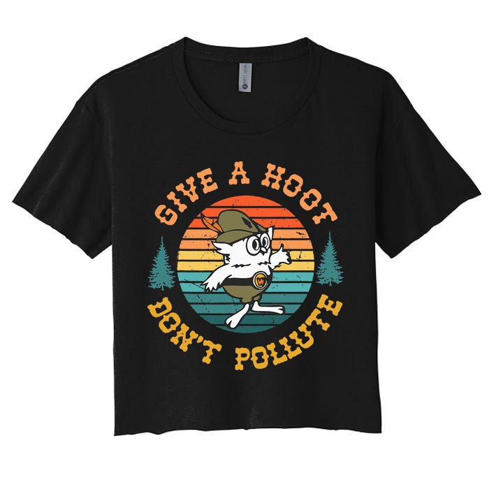 Give A Hoot DonT Pollute Women's Crop Top Tee