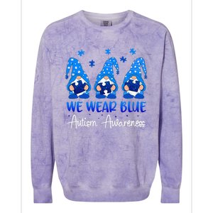 Gnomes Autism Holding Blue Puzzle Autism Awareness Gnome Colorblast Crewneck Sweatshirt