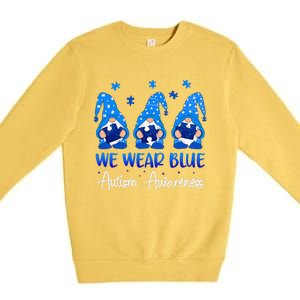 Gnomes Autism Holding Blue Puzzle Autism Awareness Gnome Premium Crewneck Sweatshirt