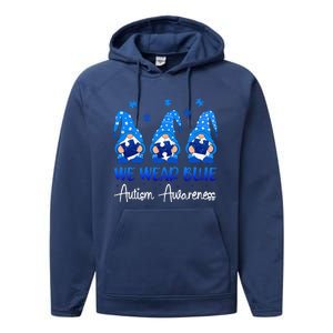 Gnomes Autism Holding Blue Puzzle Autism Awareness Gnome Performance Fleece Hoodie