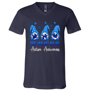 Gnomes Autism Holding Blue Puzzle Autism Awareness Gnome V-Neck T-Shirt