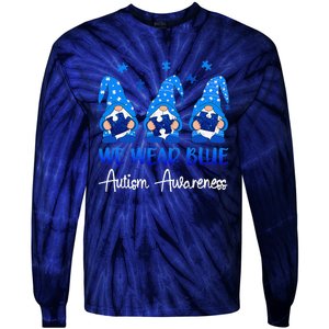 Gnomes Autism Holding Blue Puzzle Autism Awareness Gnome Tie-Dye Long Sleeve Shirt