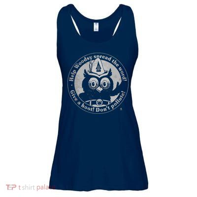 Give A Hoot Dont Pollute Faded Vintage Owl Ladies Essential Flowy Tank