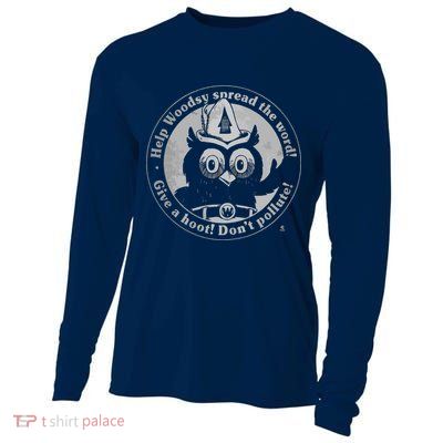 Give A Hoot Dont Pollute Faded Vintage Owl Cooling Performance Long Sleeve Crew