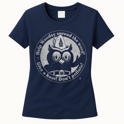 Give A Hoot Dont Pollute Faded Vintage Owl Womens T-Shirt