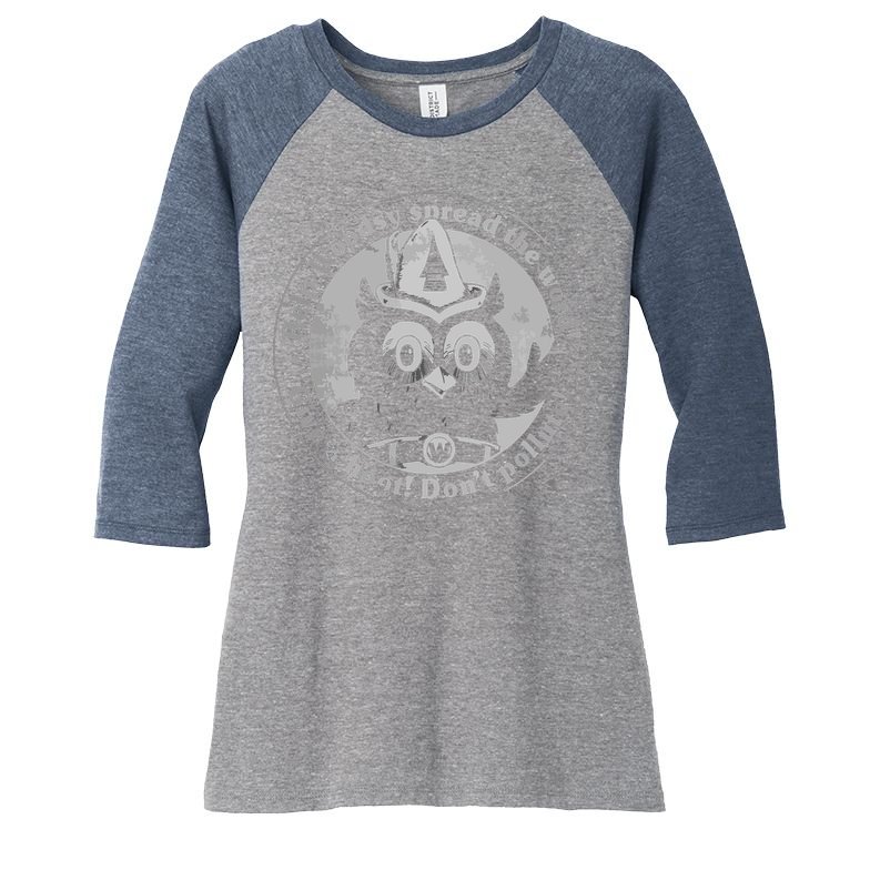 Give A Hoot Dont Pollute Faded Vintage Owl Women's Tri-Blend 3/4-Sleeve Raglan Shirt