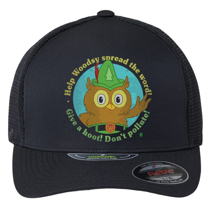 Give A Hoot Distressed And Faded Owl Flexfit Unipanel Trucker Cap