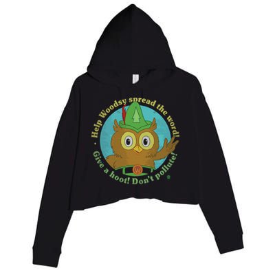 Give A Hoot Distressed And Faded Owl Crop Fleece Hoodie