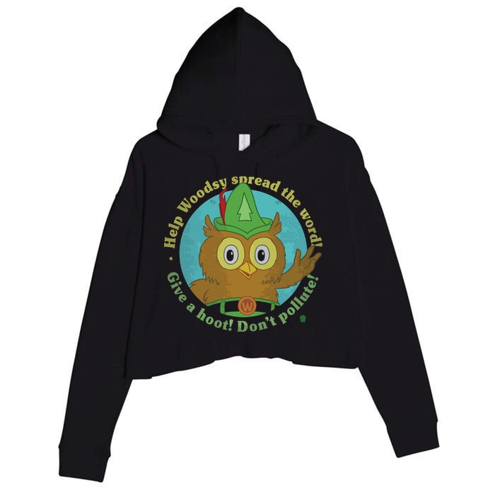 Give A Hoot Distressed And Faded Owl Crop Fleece Hoodie