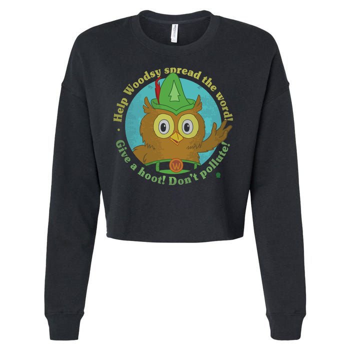 Give A Hoot Distressed And Faded Owl Cropped Pullover Crew